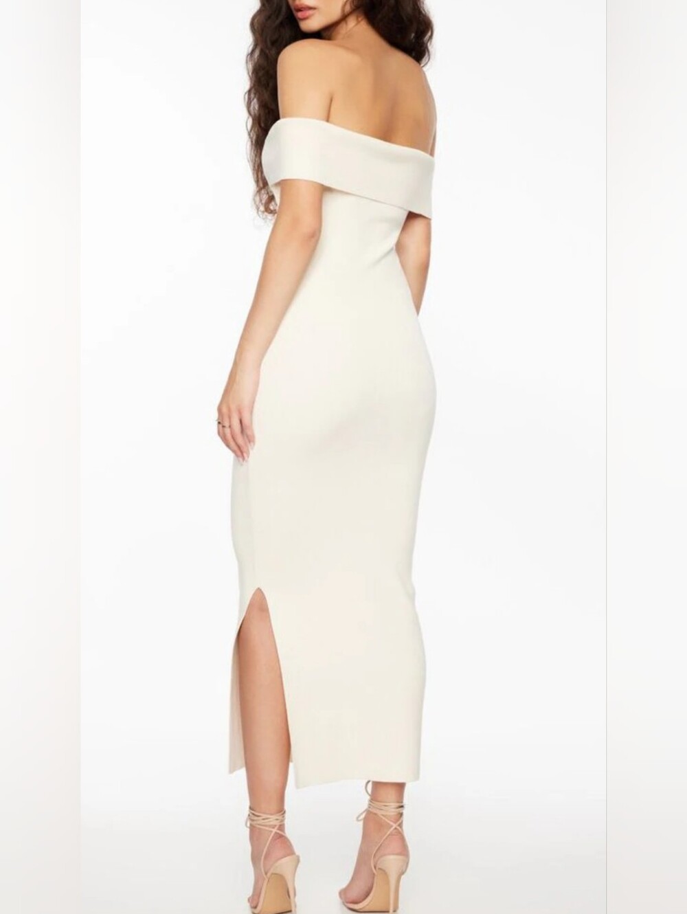 Dynamite, Off-Shoulder Ivory Dress with Side Slit